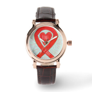 Montre Il est temps d'espérer Red Awareness Ribbon Heart 