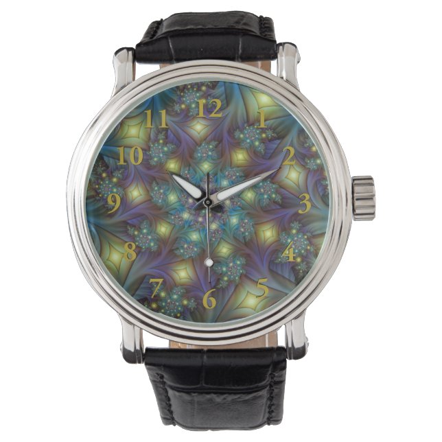 Montre Illuminé Abstrait brillant Turquoise violet Fracta (devant)