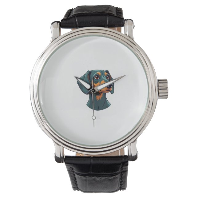 Montre Illustration d'art rétro de portrait de teckel vin (devant)