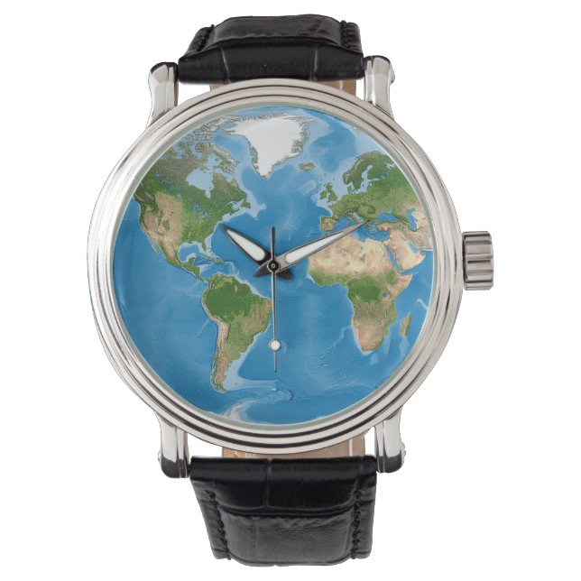 Montre Illustration de carte topographique du monde (devant)