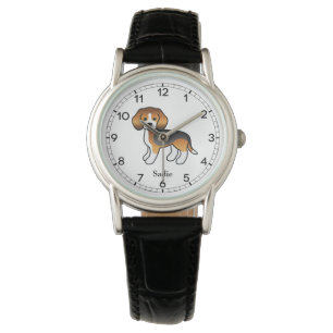 Montre Illustration de chien Beagle tricolore & nom perso