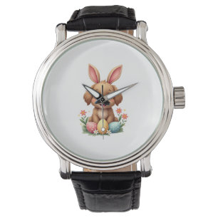 Montre Illustration de chien de Pâques vintage Bunny Chio