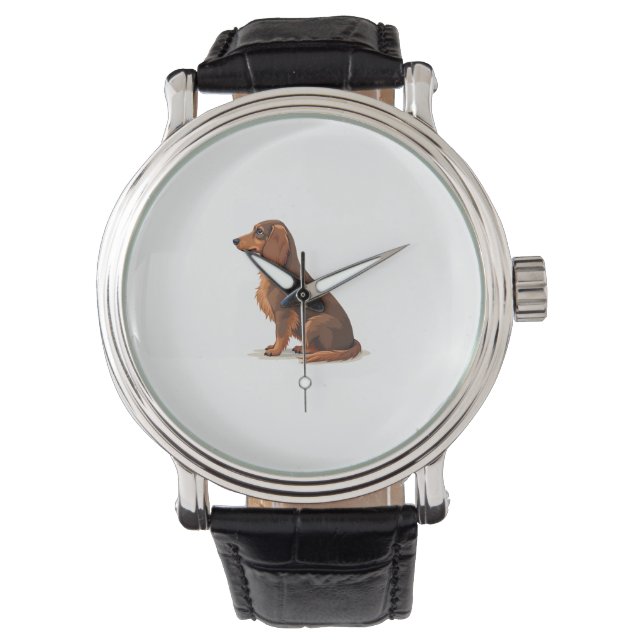Montre Illustration de chien rétro teckel à longs poils v (devant)