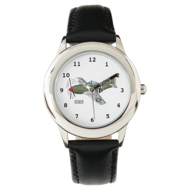 Montre Illustration de dessin animé d'avion militaire (devant)