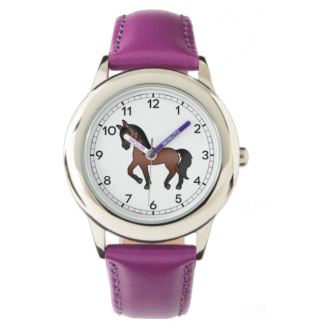 Montre Illustration de dessin animé mignon de cheval bai  (devant)