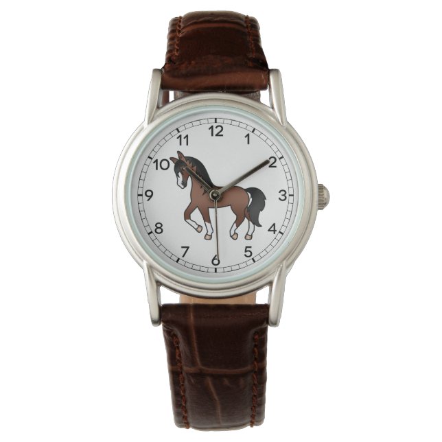 Montre Illustration de dessin animé mignon de cheval bai  (devant)