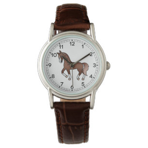 Montre Illustration de dessin animé mignon de cheval bai
