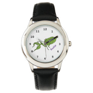 Montre Illustration de dessin d'insecte des feuilles vert