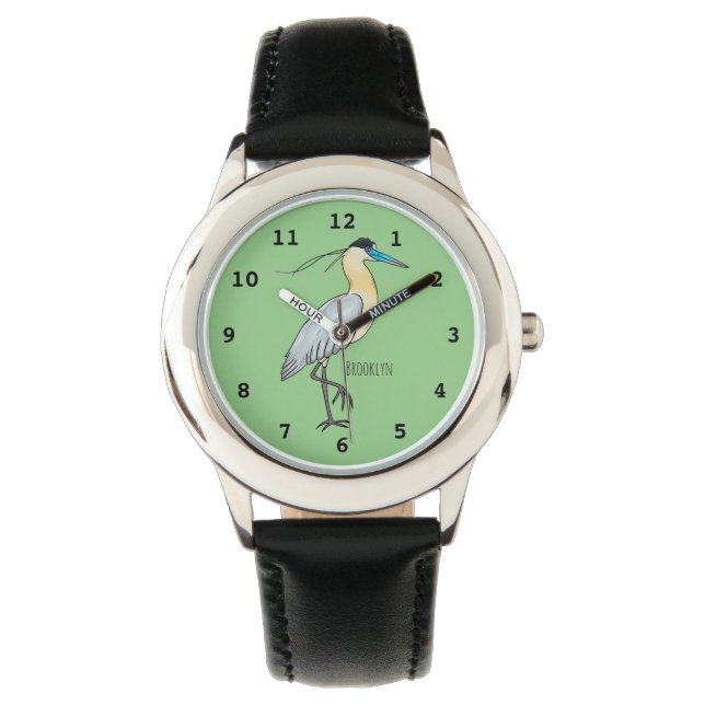 Montre Illustration de dessin d'oiseau de héron plafonné (devant)