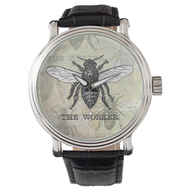 Montre Illustration de l'abeille du travailleur vintage (devant)
