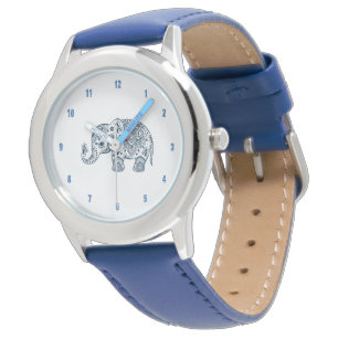 Montre Illustration de l'éléphant bleu pâle de la marmite