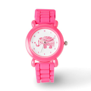 Montre Illustration de l'éléphant rose pâle à la florale