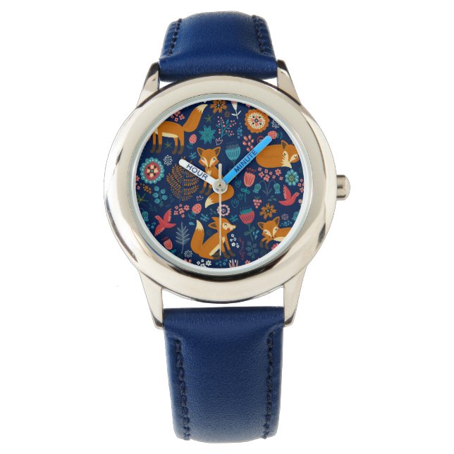 Montre Illustration de renards et de fleurs mignons color (devant)
