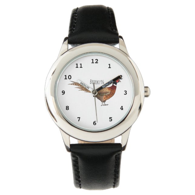 Montre Illustration d'oiseau faisan à cou circulaire (devant)