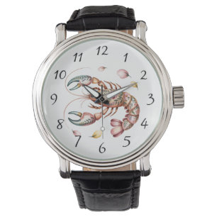 Montre Illustration du homard d'art populaire floral