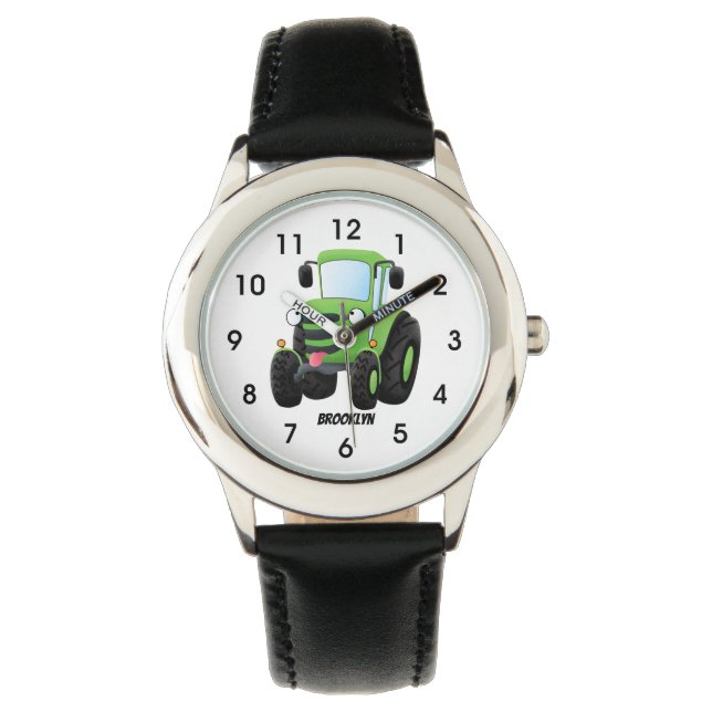 Montre Illustration du joli joyeux tracteur agricole vert (devant)