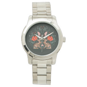 Montre Illustration du lapin coupé et des fleurs
