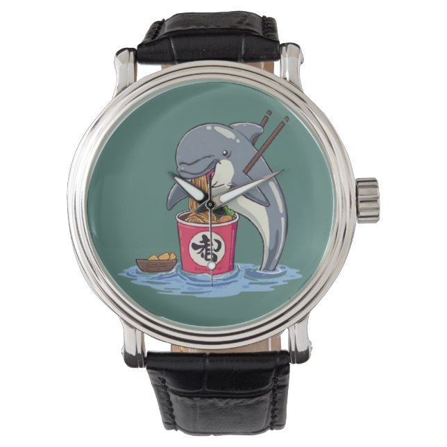 Montre Illustration d'un dauphin mangeant des ramen (devant)