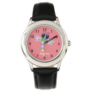 Montre Illustration d'une libellule bleu et rose