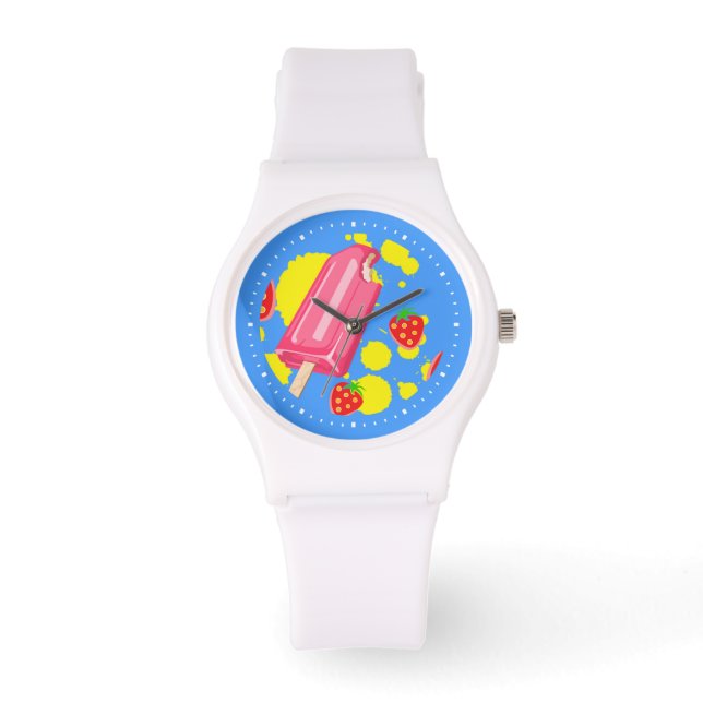 Montre Illustration Fun Pink Popsicle and Strawberries (Recto)