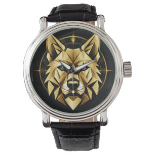 Montre Illustration géométrique de loup doré