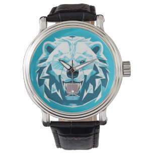 Montre Illustration géométrique d'ours polaire féroce