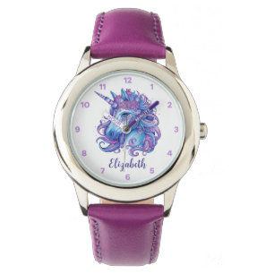 Montre Illustration mignonne Unicorn rose et violet