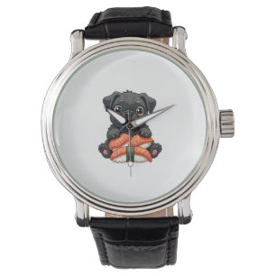 Montre Illustration vectorielle de sushi de pug noir mign
