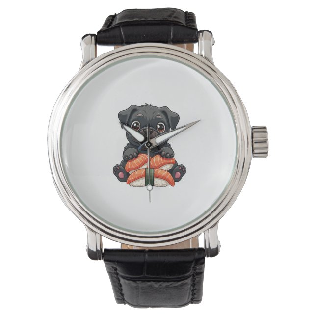 Montre Illustration vectorielle de sushi de pug noir mign (devant)
