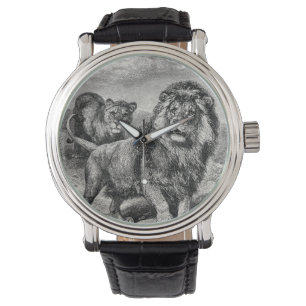 Montre Illustration vintage de Lion Lionesse Big Cat du 1