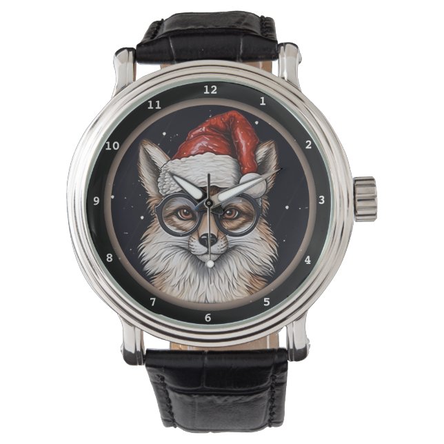 Montre Image de chapeau de Noël de renard intelligent (devant)