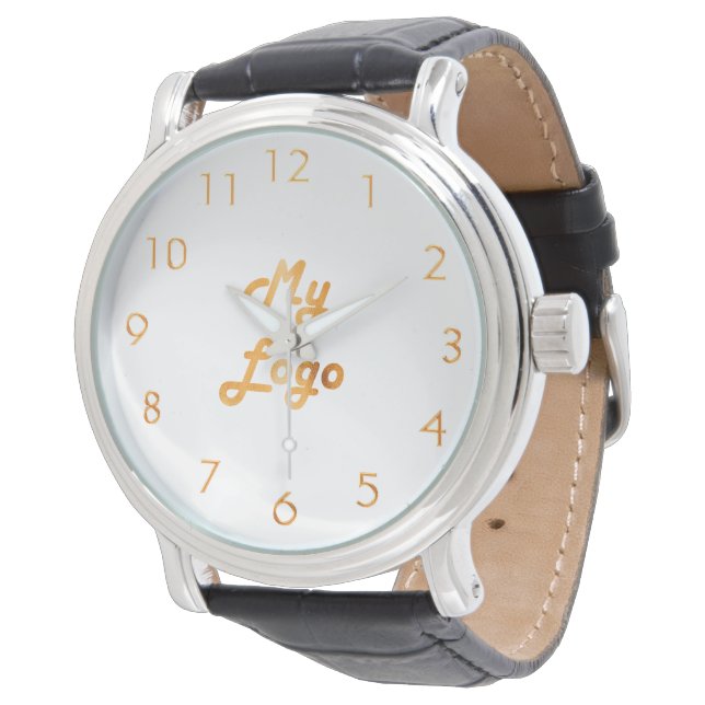Montre Image de logo personnalisé commerce or blanc (Incliné)
