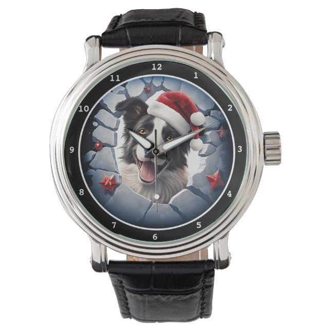 Montre Image de Noël de Border Collie heureux (devant)