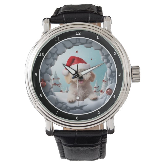 Montre Image de vacances d'hiver de chien caniche joueur (devant)