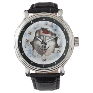 Montre Image de vacances d'hiver de chiot Husky sibérien 