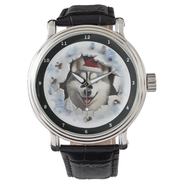 Montre Image de vacances d'hiver de chiot Husky sibérien  (devant)