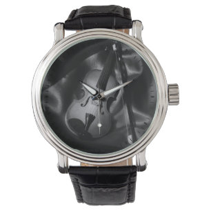 Montre Image en noir et blanc d'un violon nature morte