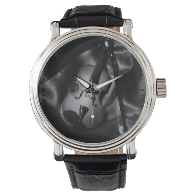 Montre Image en noir et blanc d'un violon nature morte (devant)