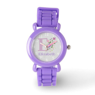 Montre Image floral avec chiffres, nom et initiale de l'e