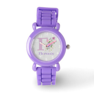 Montre Image florale avec chiffres, nom et enfant initial