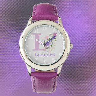 Montre Image florale avec chiffres, nom et enfant initial