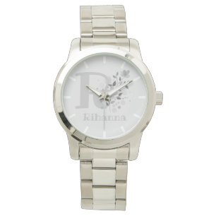 Montre Image florale avec chiffres, nom et femmes initial