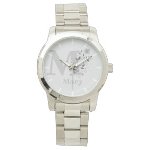 Montre Image florale avec chiffres, nom et femmes initial