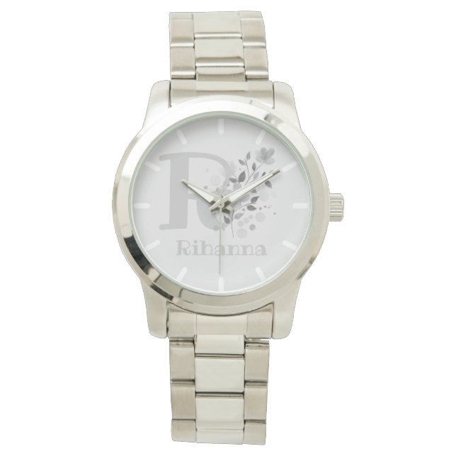Montre Image florale avec chiffres, nom et initiale dames (devant)