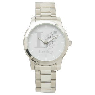 Montre Image florale avec chiffres, nom et initiale dames