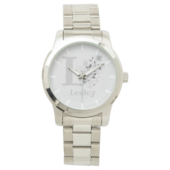 Montre Image florale avec chiffres, nom et initiale dames (devant)