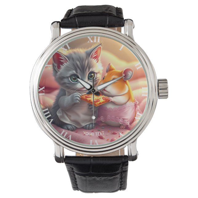 Montre Imaginaire Cute Kitten Hamster Pizza (devant)