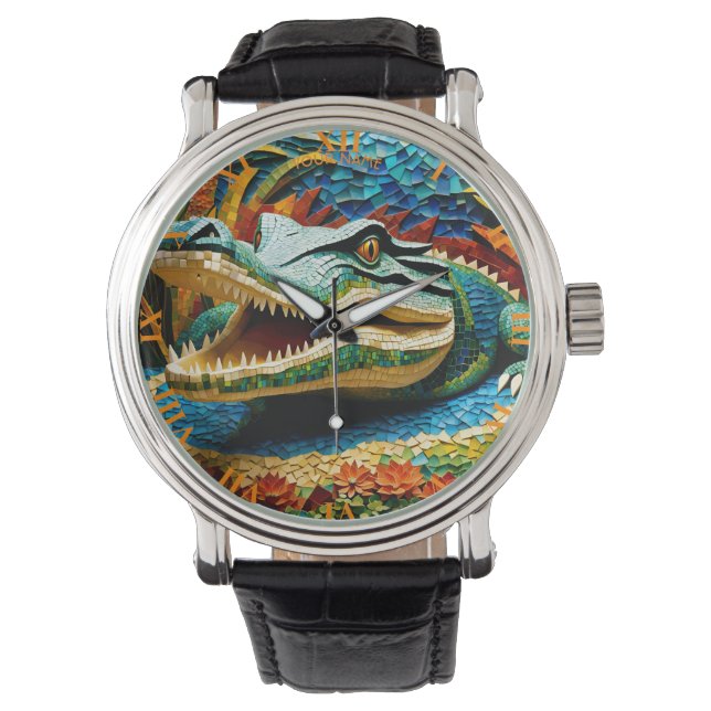 Montre Imaginaire Cute Vivid Mosaic Crocodile Mer (devant)