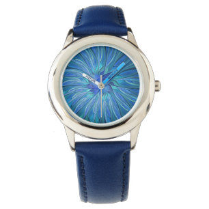Montre Imaginaire Fleur Bleue Motif, Art Fractal Abstrait