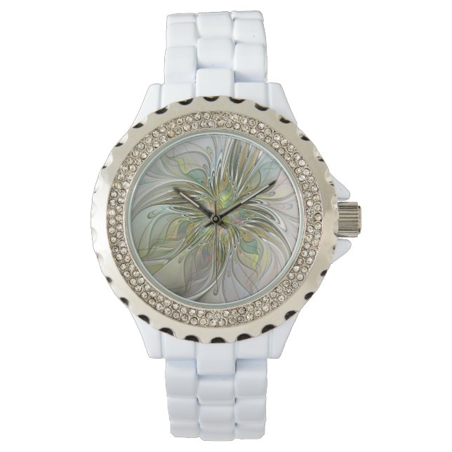 Montre Imaginaire Floral Fleur Art Fractal Moderne Avec O (devant)